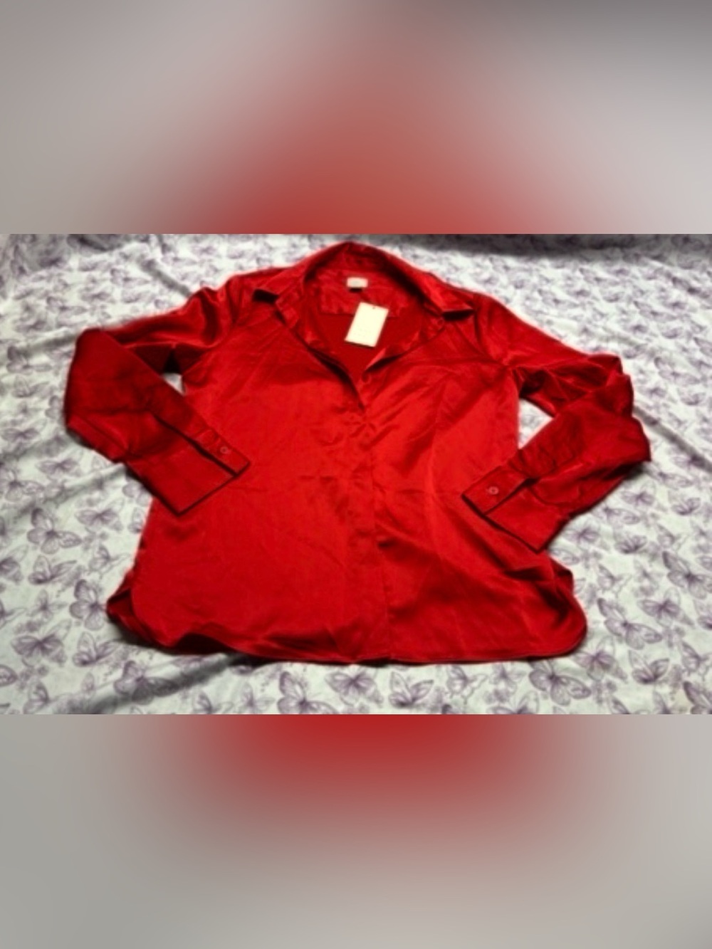 ⚛️NWT a new day Red Satin Button-Front Women's Shirt
